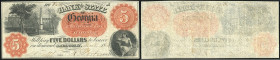 Continental-, Colonial Currency, State Issue, United States
Georgia. 5 $ 1860s, 2 Signaturen , Principal- u.Sav. Bk. State George Bk, - Haxby 330/IA u...
