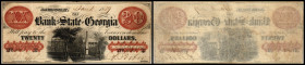 Continental-, Colonial Currency, State Issue, United States
Georgia. 20 $ 1859, 2 Signaturen, Branch AT, Df ABN. State George Bk, - Haxby 330/IA u. II...
