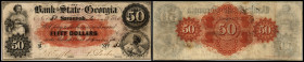 Continental-, Colonial Currency, State Issue, United States
Georgia. 50 $ 1856, 2 Signaturen, Sav., Rs 3x50, DW, Nst.. State George Bk, - Haxby 330/IA...