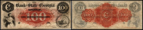 Continental-, Colonial Currency, State Issue, United States
Georgia. 100 $ 1859, 2 Signaturen, Savannah Bk, Df DW. State George Bk, - Haxby 330/IA u. ...
