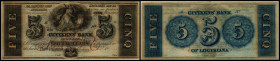 Continental-, Colonial Currency, State Issue, United States
Luisiana. 2x5 $ 18xx remainder, 1x nur Nr. und Datum ausgefüllt. Citizens Bk, - Haxby 15/I...