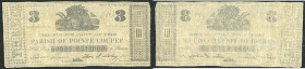 Continental-, Colonial Currency, State Issue, United States
Luisiana. 3 $ o.D., 2 hs Signaturen, Rs leer. Parish of Pointe Koupee, Verw. New Roads, LA...
