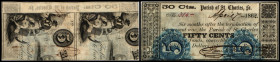 Continental-, Colonial Currency, State Issue, United States
Luisiana. 5 $ April 1862,  hs Signatur President P.J., Rs auf Geldscheinteilen eingedruckt...
