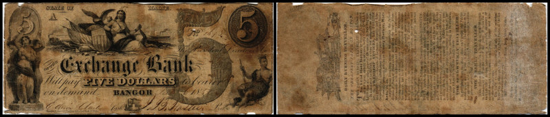Continental-, Colonial Currency, State Issue, United States
Maine. 5 $ 1851, 2 S...