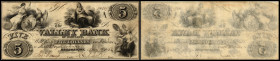 Continental-, Colonial Currency, State Issue, United States
Maryland. 5 $ 1855, 2 Signaturen. Valley Bk of MD – Haxbay 245
III+