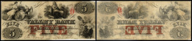 Continental-, Colonial Currency, State Issue, United States
Maryland. 5 $ 1856, 2 Signaturen, Fife rot. Valley Bk of MD – Haxbay 245
III+