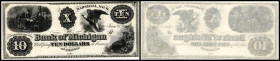Continental-, Colonial Currency, State Issue, United States
Michigan. 10 $ 18xx, remainder. Bk of Michigan, - Haxby 265
I