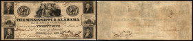 Continental-, Colonial Currency, State Issue, United States
Mississippi. 25 $ 1837, 2 Signaturen. Mississippi & Allabama, Rail Road Co., - Haxby 25/IA...