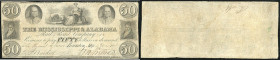 Continental-, Colonial Currency, State Issue, United States
Mississippi. 50 $ 1837, 2 Signaturen. Mississippi & Allabama, Rail Road Co., - Haxby 25/IA...