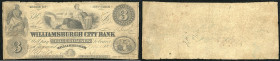 Continental-, Colonial Currency, State Issue, United States
New York. 3 $ 1850s, 2 Signaturen. Williamburgh City Bk, - Haxby 2980
IV