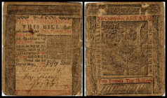 Continental-, Colonial Currency, State Issue, United States
Pennsylvania. 50 Sh. 1760, P-S2496 (Kat. vg 800,-) rare. Colonial
III/IV