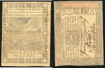 Continental-, Colonial Currency, State Issue, United States
Pennsylvania. 18 Pence 1773, P-S2540. Colonial
III+