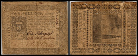 Continental-, Colonial Currency, State Issue, United States
Pennsylvania. 4 Sh, 25.3.1773A, P-2540N, Rs Klebespuren. Colonial
IV