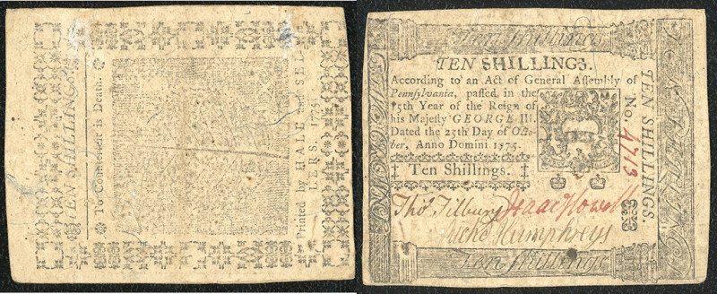 Continental-, Colonial Currency, State Issue, United States
Pennsylvania. 10 Sh....