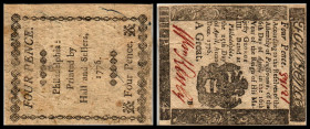 Continental-, Colonial Currency, State Issue, United States
Pennsylvania. 4 Pence 25.10.1763, P-S2562. Colonial
II-