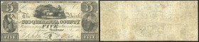 Continental-, Colonial Currency, State Issue, United States
Pennsylvania. 5 $ 1845, 2 Signaturen. Montrose, Susquehanna County, - Haxby 325/I
III-