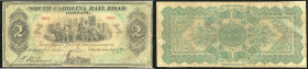 Continental-, Colonial Currency, State Issue, United States
South Carolina. 2 $ 1873, 2 Signaturen, geklebter Einriß rechts. S.Carol. Rail Road Cp.
II...