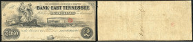 Continental-, Colonial Currency, State Issue, United States
Tennessee. 2 $ 1854, 2 Signaturen, Design 2A. Jonesboro Branch III
III-