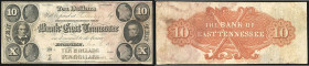 Continental-, Colonial Currency, State Issue, United States
Tennessee. 10 $ 1855, 2 Signaturen, Design 10B, Wasserflecken. Jonesboro Branch III
III-