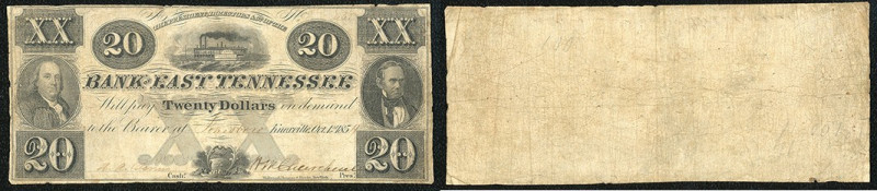 Continental-, Colonial Currency, State Issue, United States
Tennessee. 20 $ 1854...
