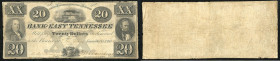 Continental-, Colonial Currency, State Issue, United States
Tennessee. 20 $ 1854, 2 Signaturen, Design 20A. Jonesboro Branch III
III/IV