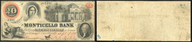 Continental-, Colonial Currency, State Issue, United States
Virginia. 20 $ 1860, 2 Signaturen. Charlottesville, Monticello Bk, – Haxby 45/IIA/B
III-