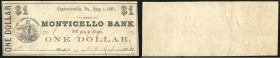 Continental-, Colonial Currency, State Issue, United States
Virginia. 1 $ 1861, Charlottesville, 2 Signaturen. Charlottesville, Monticello Bk, – Haxby...