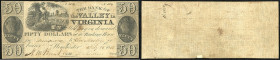 Continental-, Colonial Currency, State Issue, United States
Virginia. 50 $ 1856, 2 Signaturen, Design 50C. Winchester, Bk Valley Virg. – Haxby 255
III...