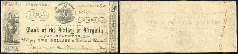 Continental-, Colonial Currency, State Issue, United States
Virginia. 2 $ 1862, ...