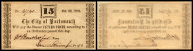 Continental-, Colonial Currency, State Issue, United States
Virginia. 15 Centsn 1 $ 1862, je 2 Signaturen, C.1115/---. City of Porthmouth, Criswel
I/I...