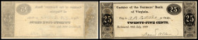 Continental-, Colonial Currency, State Issue, United States
Virginia. 25 Cents 1837, Richmond, 1 Signatur. Cashier of the Farmers Bk of VA
I