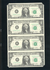 Continental-, Colonial Currency, State Issue, United States
Wisconsin. 4x 1$ im Streifen, Serie A 1985, E-H, Rs Beschreibung, zu P-474. I