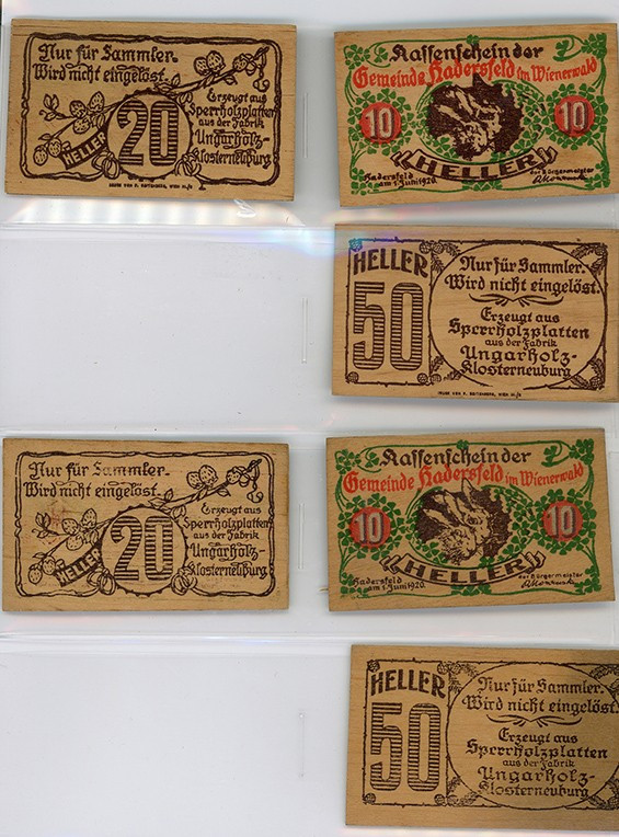 Hadersdorf, Gde auf Sperrholzplatten
Niederösterreich. 2x 10,20,50h, Textseite m...