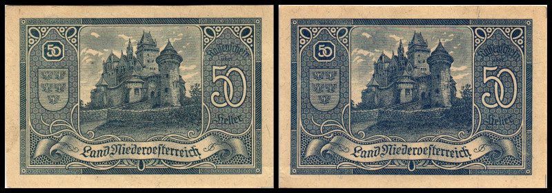 Niederösterreich – Land
Niederösterreich. 10,20,50h Bild bds, 1x kopfstehend; 50...