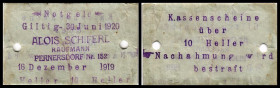 Pernersdorf
Niederösterreich. Prv. A.Schiferl, 10,20,50h, Giltig bis 30.6.1920, entwertet, 733/Ia. III