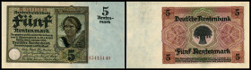 Reichs- und Rentenbank
5 Rentenmark 2.1.1926, Serie H/KN braun statt rot, zu Richter-239b, K&K-193b. I