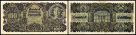 2x 100 Schilling 1945, Rs Farbvariante, lila, P.dick, zu Richter-268, K&K-223b. II