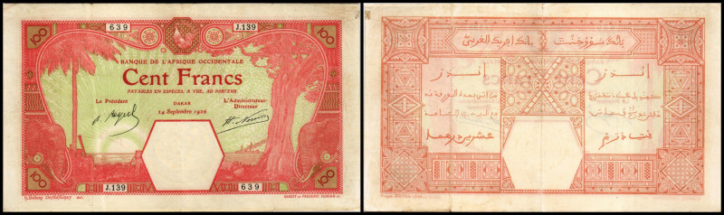 Franz. West – Afrika. 100 Francs 24.9.1926, Dakar, Serie J, P11Bb. IV+