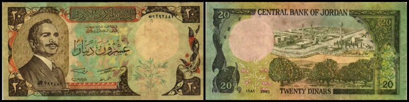 Jordanien. 20 Dinars 1977+ je 2x 81,85,87, Varianten KN (Kriegsfälschungen 1985)...