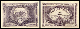 Monaco. 25 Ctm. 16.3.1920 violett, Prägestpl.17mm, P-2b. Il