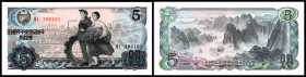 Koreanische Central Bank
Nordkorea. 2 Ser. je 5 und 9 St.,1-100 Won, 1978, 10-5000 Won, 2002/2008, P-18-22/58-66. I
