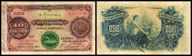 Banco Nacional Ultramarino
St. Thomas & Prinzeninsel / S.Thomé. 10 Centavos 5.11.1914, Siegel Type II, min. Randschäden, P-13. III-