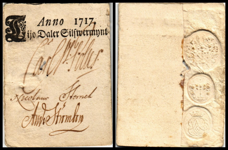 Contribution Office…..
Schweden. 10 Daler Silbermünze 1717, 3 Sign., seitlich 2 ...