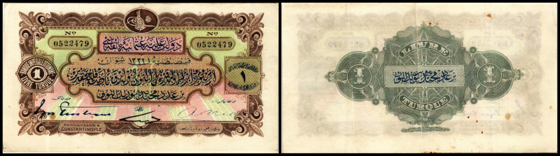 Law of August AH1332(1914
Türkei Ottoman Empire. 1 Livre 15.9.1914, 3 Signaturen...