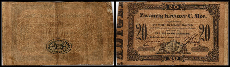 Komotau, Böhmen, Rentkasse. 10,20 Kr. 1.1,1849, Signaturen.handschriftlich, Rs S...