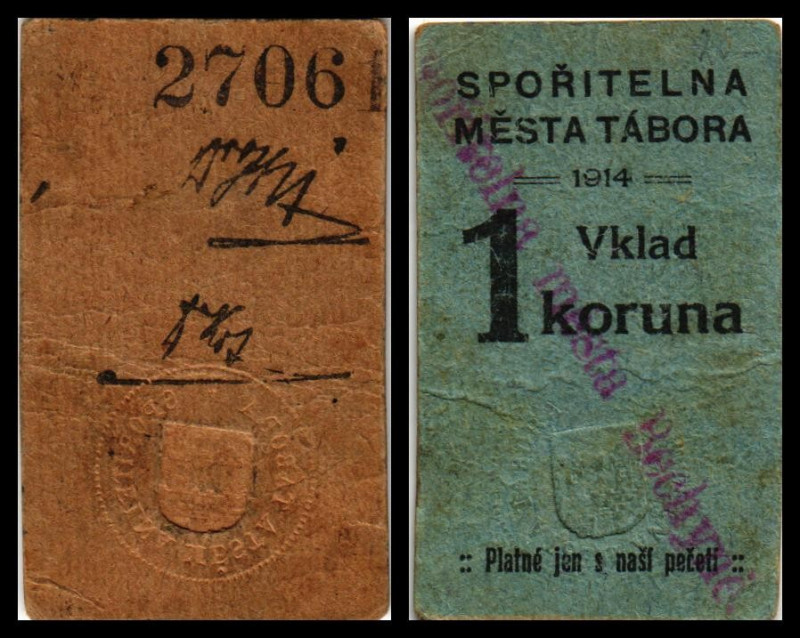 Bechine auf Tabora, Böhmen, Stadt und Lw.Bezirksvorschußkasse. 1 Krone 1914, Stp...
