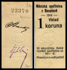Benesov, Böhmen, Städt. Sparkasse. 1 Krone 1914, Richter-4/IIa. I-