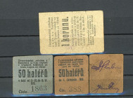 Kamenice nad Lipou, Böhmen, Stadt. 3x 50h, 1Krone 1914/15, Richter-63/I/I;. II/IV
