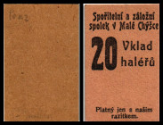 Malá Chyska, (Kleinchyschka) Böhmen, Gemeinde. 1Krone Vs Stpl, Rs 2 Sign. KN, entwertet,+ 2x20h, 1K blanko, Richter-90a,b. l-/l