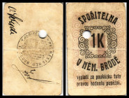 Sporitelna (Sparkasse)
Nemecky Brod (Deutsch Brod) Böhmen, Stadt. 5x 1 Krone (1914) Rs versch. Signaturen, Richter-106. IV